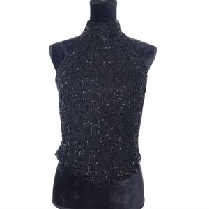 Vintage Cote D Azur Evening Silk Beaded Halter Top